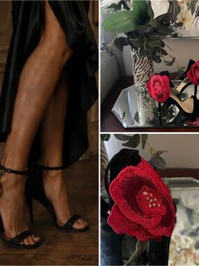 Rose-Embroidered Stiletto Sandals Romantic Date Night Formal Feminine Coquette
